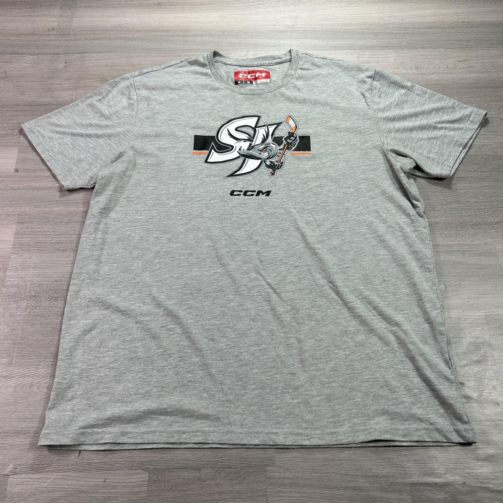 CCM San Jose Barracuda Shirt Mens XL Gray Short Sleeve NHL Hockey Tee Top